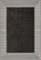 nuLOOM 4' x 6' Outdoor Area Rug, Casual Design With Striped Border, Stain Resistant, Highly Durable, For Patio, Balcony, Bedroom, Living Room, Dining Room, Bathroom, Black
