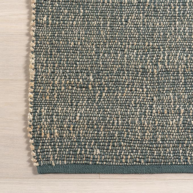 nuLOOM 7'6" x 9'6" Elfriede Jute & Cotton Hand Woven Area Rug, Green, Solid Rustic Farmhouse Style, Weaved Design, Natural Fiber, for Bedroom, Living Room, Dining Room, Hallway, Office, Entryway