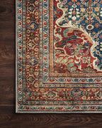 Loloi Layla Collection LAY-09 Cobalt Blue/Spice 7'-6" x 9'-6" .13" Thick Area Rug, Soft, Durable, Vintage Inspired, Distressed, Low Pile, Non-Shedding, Easy Clean, Printed, Living Room Rug