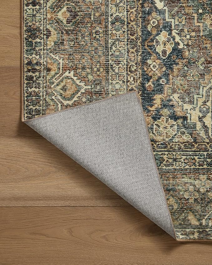 Loloi Magnolia Home by Joanna Gaines Banks Collection BAN-05 Spice/Blue 3'-6" x 5'-6" .13" Pile Height, Machine Washable, Accent Rug