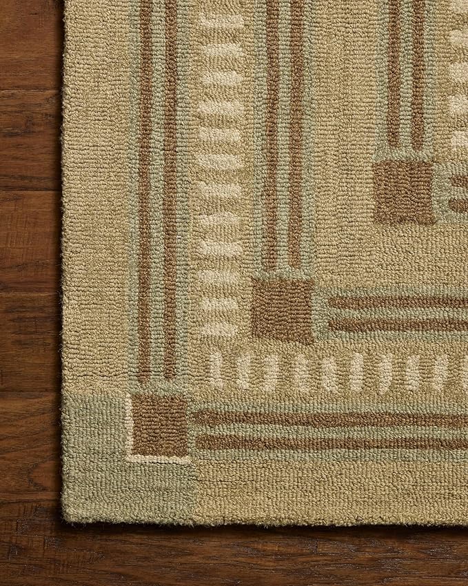 Loloi Chris Loves Julia Alfie Collection ALF-04 Green/Natural 8'-6" x 11'-6" Area Rug Wool Neutral Living Bedroom Dining Carpet