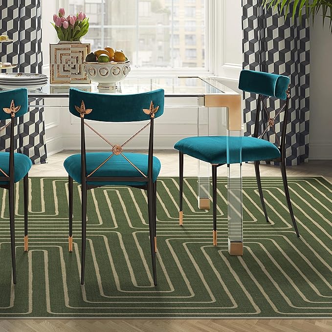 RUGGABLE x Jonathan Adler Machine Washable Modern Area Rug – Labyrinth Fern Green 9x12, Stain-Resistant, Non-Slip – Large Rugs for Living Room, Bedroom, Hallway, Entryway & Office–with Standard Pad