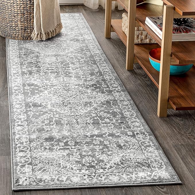 JONATHAN Y Modern Vintage Medallion Light Gray Runner Rug, 2x14, Country, Floral, Easy-Cleaning for Living Room, Bedroom, Kitchen, Pet Friendly, Non-Shedding (MDP100A-214)