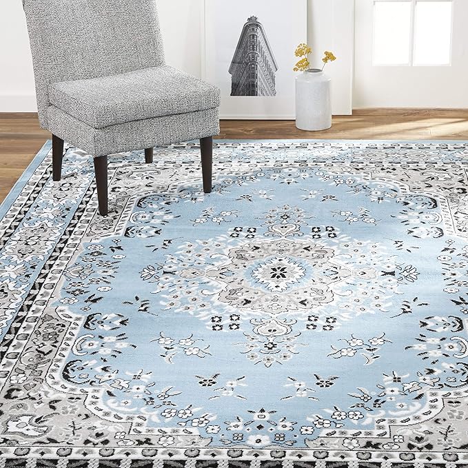 Home Dynamix Premium Sakarya Traditional Medallion Border Area Rug, Blue, 9'2"x12'5" Rectangle