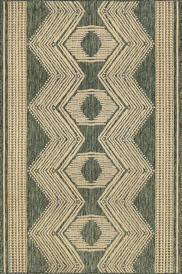 nuLOOM 6' 7" x 9' Outdoor Tribal Geometric Area Rug, Stain Resistant, Weather Resistant, High Traffic, Patio, Balcony, Outside, Ranya Green