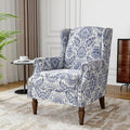 Wingback Accent Chair, High Back Upholstered Armchair, Printed Fabric Wingback Arms Chairs with Wood Legs, Single Sofa Reading Chair for Bedroom Living Room, Navy