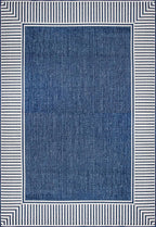 nuLOOM 10' x 12' Outdoor Area Rug, Casual Design With Striped Border, Stain Resistant, Highly Durable, For Patio, Balcony, Bedroom, Living Room, Dining Room, Bathroom, Navy
