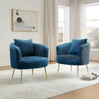 Art Leon Velvet Accent Chair, Upholstered Modern Single Sofa Chair, Comfy Barrel Chair with Golden Metal Legs for Living Room Bedroom, Blue