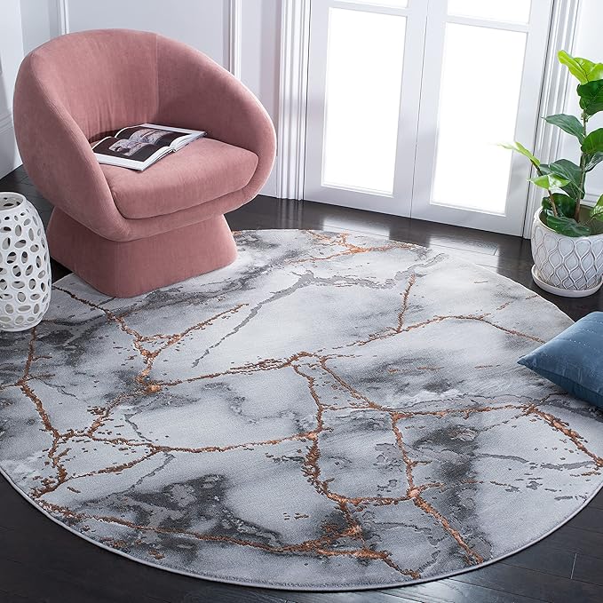 SAFAVIEH Craft Collection 5'3" Round Grey/Orange CFT877P Modern Abstract Non-Shedding Entryway Foyer Living Room Bedroom Kitchen Area Rug