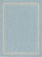 Unique Loom Outdoor Border Collection Area Rug - Soft Border (9'x 12' Rectangle, Aquamarine/ Ivory)