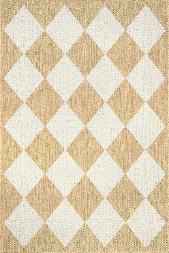 nuLOOM 8' x 10' Outdoor Performance Area Rug, Stain Resistant, Weather Resistant, High Traffic, Patio, Balcony, Outside, Sabina Tan