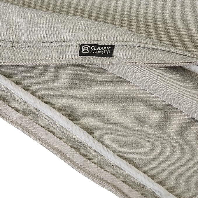 Classic Accessories Montlake Water-Resistant 25 x 25 x 5 Inch Square Outdoor Seat Cushion, Patio Furniture Chair Cushion, Heather Grey, Outdoor Cushion Cover