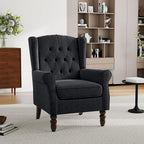Mid-Century Modern 2-Piece Wingback Chair Set - Plush Upholstered Accent Chairs with Solid Wood Legs, High Back Lounge Seating for Living Room, Bedroom & Office - Retro Matched Pair (Bluish Black)