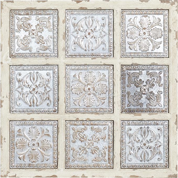 Deco 79 Metal Scroll Home Wall Decor Wall Sculpture with Embossed Details, Wall Art 31" x 2" x 31", White