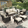 HERA'S HOUSE Patio Furniture Set with 35" High Back Swivel Chairs, Outdoor Wicker Conversation Sofa Sets, 5.5" Thick Cushions for Deck Lawn Poolside Backyard, Beige