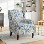 Pia Ricco Set of 2 Floral Accent Chairs, High Back Upholstered Armchairs with Retro Wingback Design, Nailhead Trim & Solid Wood Legs for Living Room Bedroom(Flower Blue)