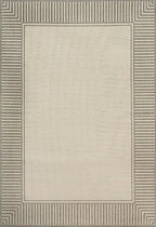 nuLOOM 4' x 6' Outdoor Area Rug, Casual Design with Striped Border, Stain Resistant, Highly Durable, for Patio, Balcony, Bedroom, Living Room, Dining Room, Bathroom, Light Grey