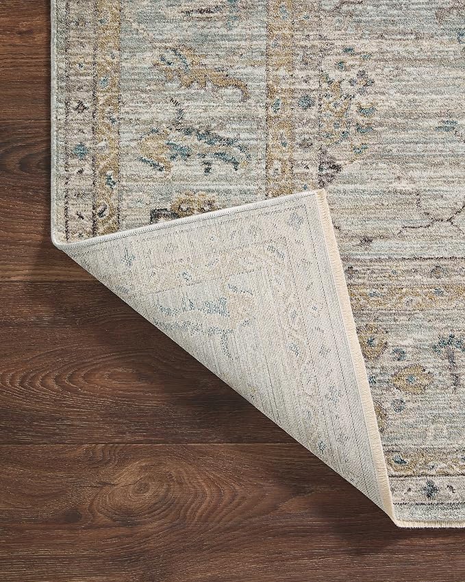 Loloi Magnolia Home by Joanna Gaines Millie Collection MIE-02 Sky/Gold 11'-6" x 15'-7", .25" Pile Height, Area Rug