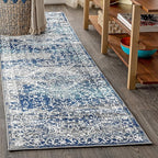 JONATHAN Y Modern Vintage Medallion Navy/Light Gray Runner Rug, 2x8, Country, Floral, Easy-Cleaning for Living Room, Bedroom, Kitchen, Pet Friendly, Non-Shedding (MDP100B-28)