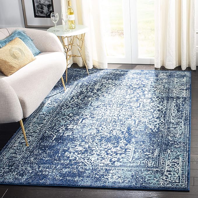 SAFAVIEH Evoke Collection 12' x 18' Navy/Ivory EVK256A Oriental Distressed Non-Shedding Living Room Bedroom Dining Home Office Area Rug