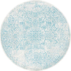 SAFAVIEH Evoke Collection Area Rug - 6'7" Round, Ivory & Aqua, Distressed Design, Non-Shedding & Easy to Clean, Ideal for Living Room, Bedroom, Dining Space (EVK256J)