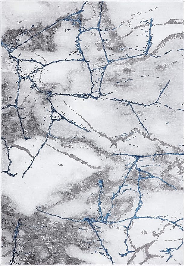 SAFAVIEH Craft Collection Accent Rug - 2'7" x 5', Ivory Grey & Blue, Modern Abstract Design, Non-Shedding & Easy Care, Ideal for High Traffic Areas in Entryway, Living Room, Bedroom (CFT877M)