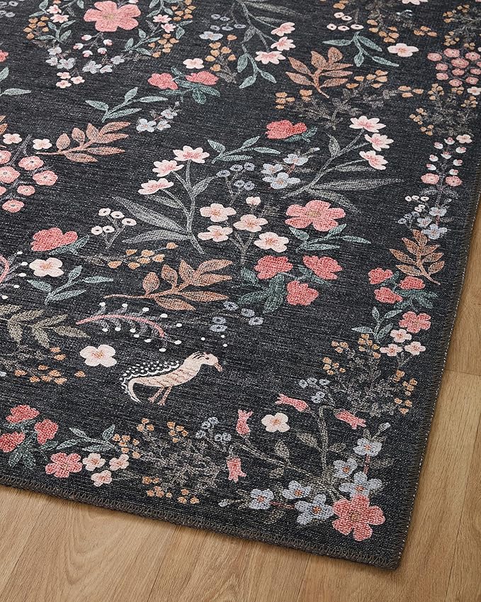 Loloi Rifle Paper Co. Maison Collection MAO-04 Tuileries Black 7'-6" x 9'-6", .19" Pile Height, Area Rug
