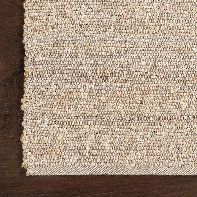 nuLOOM 9x12 Elfriede Jute & Cotton Hand Woven Area Rug, Natural, Solid Rustic Farmhouse Style, Weaved Design, Natural Fiber, For Bedroom, Living Room, Dining Room, Hallway, Office, Entryway