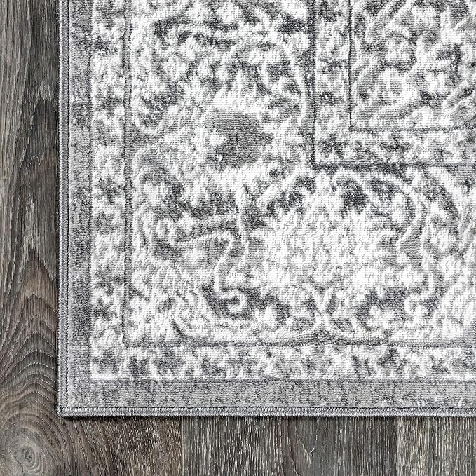 JONATHAN Y Modern Vintage Medallion Light Gray 9' Round Indoor Area Rug, Country, Floral, Easy-Cleaning for Living Room, Bedroom, Kitchen, Pet Friendly, Non-Shedding (MDP100A-9R)