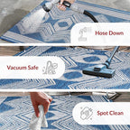 nuLOOM 9'6" x 12' Outdoor Tribal Geometric Area Rug, Stain Resistant, Weather Resistant, High Traffic, Patio, Balcony, Outside, Ranya Blue