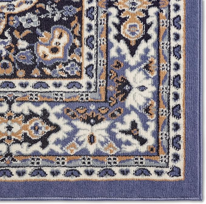 Home Dynamix Premium Sakarya Traditional Medallion Border Area Rug, Country Blue, 5'2"x7'4" Rectangle