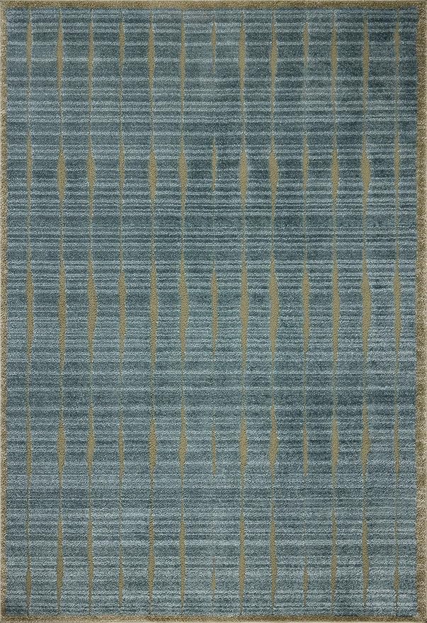 Loloi Chris Loves Julia Calvin Collection CLV-02 Ocean/Olive 7'-10" x 7'-10" Round Area Rug Checkered Neutral Soft Living Room Bedroom Carpet