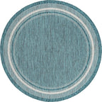 Unique Loom Outdoor Border Collection Area Rug - Soft Border (7' 10" Round, Teal/ Ivory)