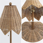 JONATHAN Y JYL5501A Tybee 60.5" Traditional Coastal Rattan Scalloped LED Floor Lamp Minimalist, Shabby Chic, Classic, Cottage, Bedroom, Living Room, Entryway, Office, Dining Room, Natural Brown