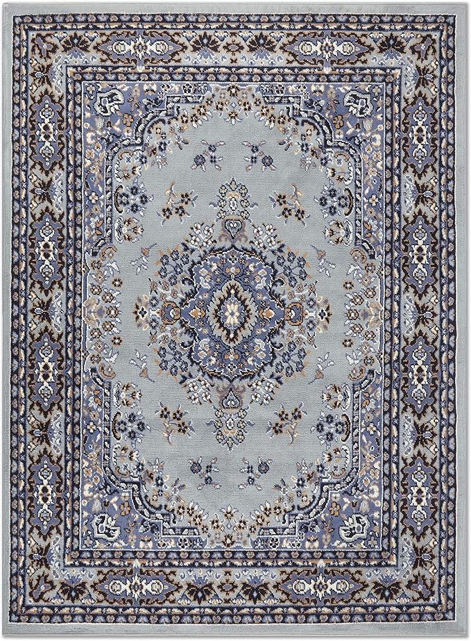 Home Dynamix Premium Sakarya Traditional Medallion Border Area Rug, Silver, 3'7"x5'2" Rectangle
