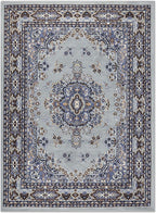 Home Dynamix Premium Sakarya Traditional Medallion Border Area Rug, Silver, 21"x35" Rectangle