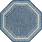 Unique Loom Outdoor Border Collection Area Rug - Soft Border (7' 10" Octagon, Blue/ Ivory)