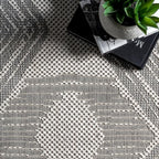 nuLOOM 2' x 10' Outdoor Tribal Geometric Area Rug, Stain Resistant, Weather Resistant, High Traffic, Patio, Balcony, Outside, Ranya Light Grey