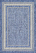 Unique Loom Outdoor Border Collection Area Rug - Soft Border (4' 1" x 6' 1" Rectangle, Blue/ Ivory)