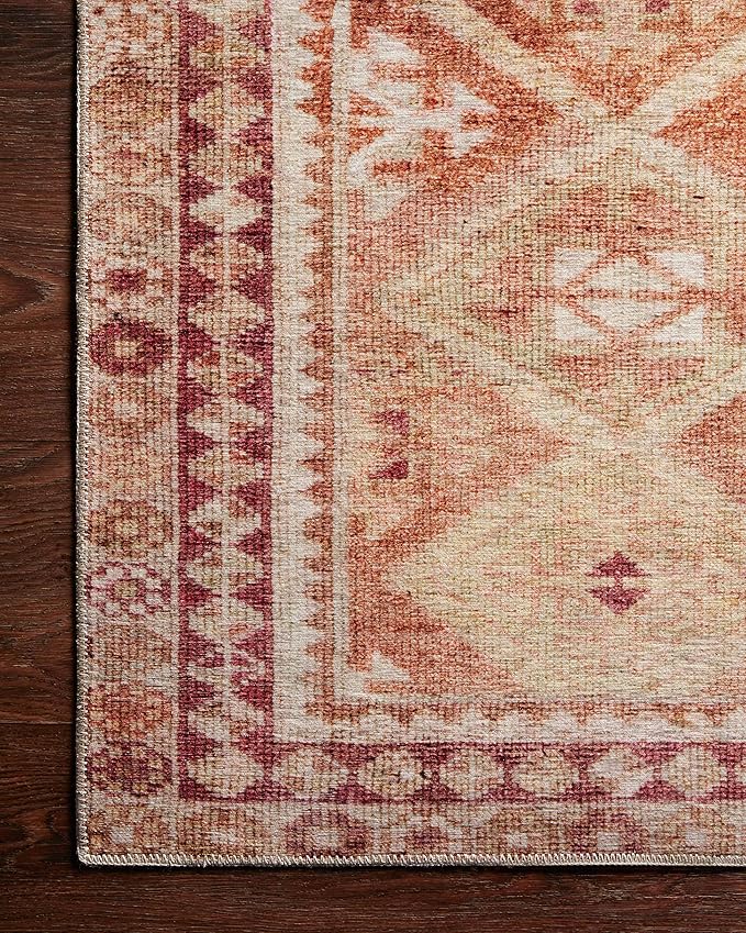 Loloi Layla Collection LAY-16 Natural/Spice 9'-0" x 12'-0" .13" Thick Area Rug, Soft, Durable, Vintage Inspired, Distressed, Low Pile, Non-Shedding, Easy Clean, Printed, Living Room Rug