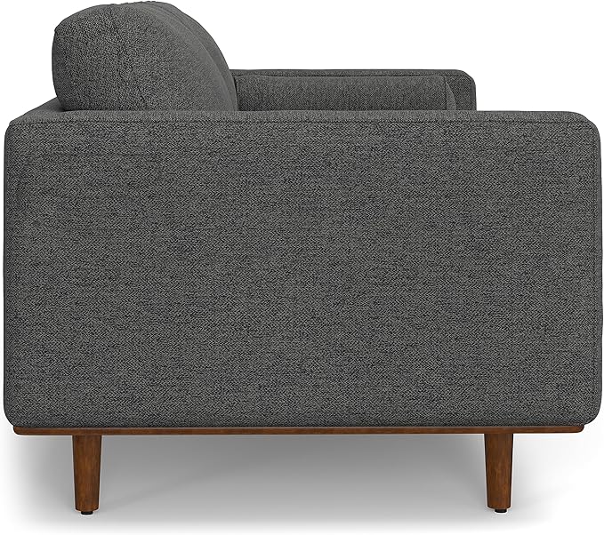 SIMPLIHOME Morrison 89-inch Wide Sofa in Charcoal Grey Woven-Blend Fabric, Handcrafted Mid-Century Modern Couch for Living Room or Family Room, Single Bench Cushion, Bolster Pillows