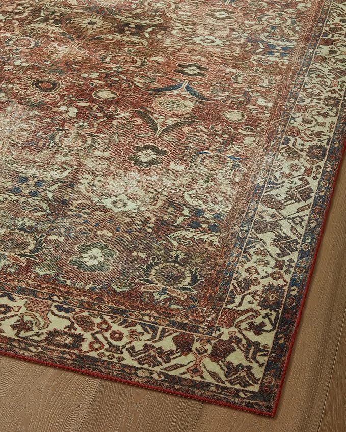 Loloi Magnolia Home by Joanna Gaines Banks Collection BAN-04 Brick/Ivory 8'-6" x 11'-6", .13" Pile Height, Machine Washable, Area Rug