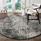 SAFAVIEH Evoke Collection Area Rug - 3' Round, Black & Grey, Distressed Design, Non-Shedding & Easy to Clean, Ideal for Foyer, Bedroom, Accent Space (EVK256R)