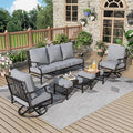 Patio Furniture Set 5 pcs, Outdoor Patio Furniture, 3-Seat Sofa, 2 Swivel Chairs, 2 Ottomans and 5.75" Extra Thick Cushion, Patio Conversation Set for Garden Backyard Deck,Grey