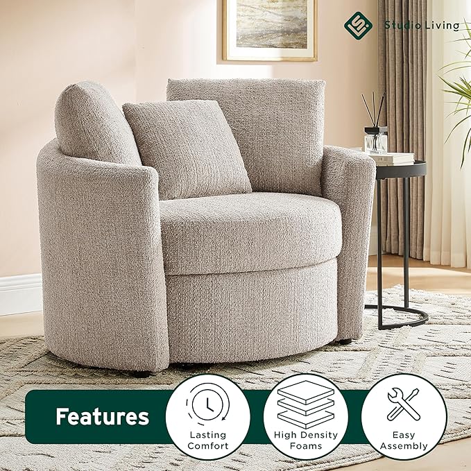 Studio Living® Beckett 48" Storage Chair, Modern Farmhouse, Pocket Coil Comfort, Easy Assembly, Chenille Fabric, Taupe