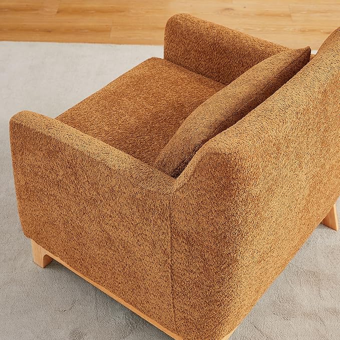 VANOMi 31" Living Room Chairs, Sherpa Comfy Arm Chair with Wood Frame, Modern Accent Chairs for Bedroom, Reading, Light Orange