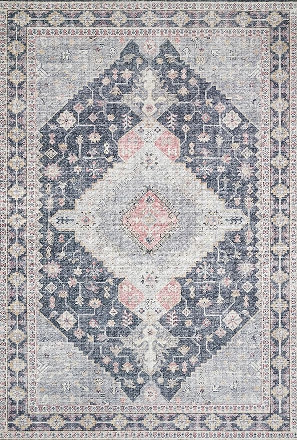 Loloi Skye Collection SKY-02 Charcoal/Multi 6'-0" x 6'-0" Round Area Rug