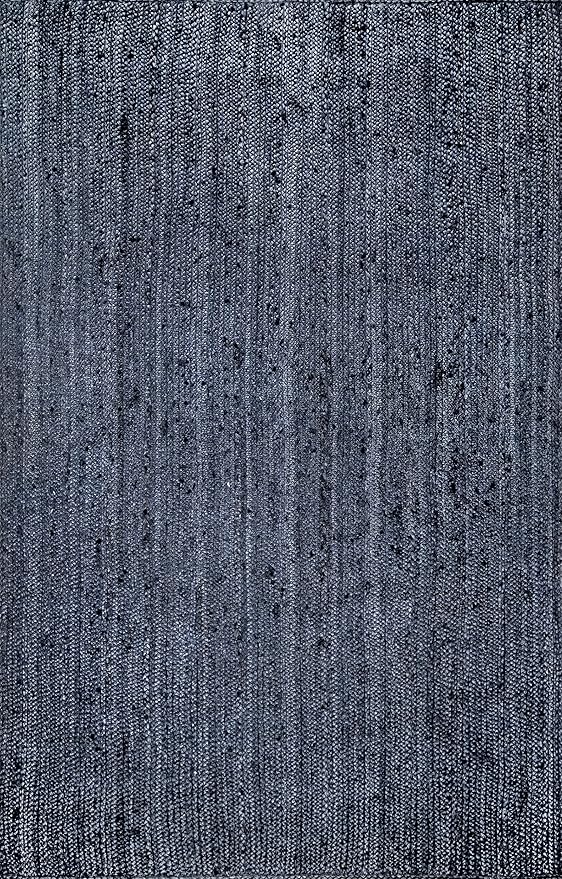 nuLOOM 8x10 Rigo Jute Hand Woven Area Rug, Navy, Solid Farmhouse Design, Natural Fiber, For Bedroom, Living Room, Dining Room, Hallway, Office, Kitchen, Entryway