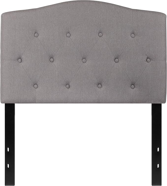 EMMA + OLIVER Arched Button Tufted Twin Size Headboard in Light Gray Fabric