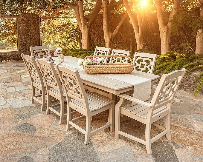 Martha Stewart by POLYWOOD Chinoiserie Outdoor Dining Side Chair, Black, Durable HDPE All-Weather, Comfortable Patio Seating with Latticework Back, Backyard, Garden Furniture, Made in The USA